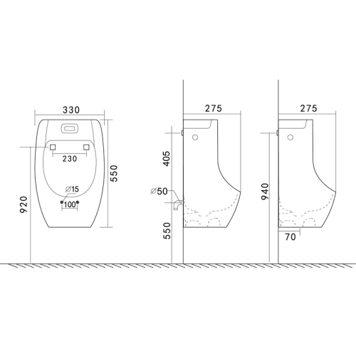 Пісуар підвісний Mixxus Premium BEVEL-1002 330x245x545mm з ІЧ-датчиком автоматичного змиву (MP6662)
