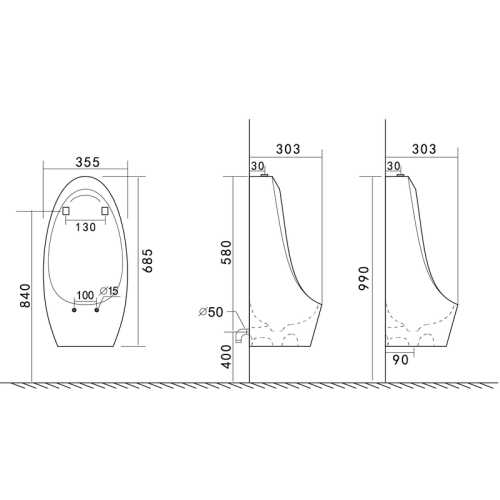 Писсуар подвесной Mixxus Premium BEVEL-1004 340x305x685mm с краном для писсуара (MP6663)