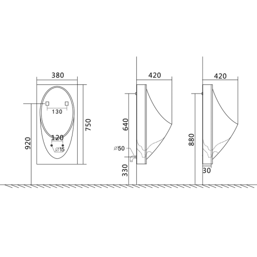 Пісуар підвісний Mixxus Premium BEVEL-1005 380x420x750mm з краном для пісуару (MP6664)