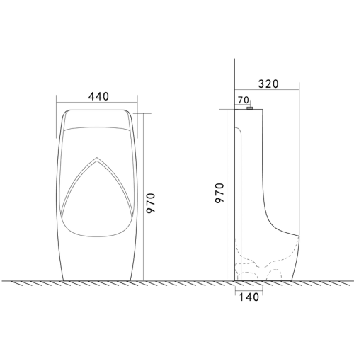 Підлоговий пісуар Mixxus Premium BEVEL-0902 440x320x970mm з краном для пісуару (MP6666)