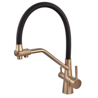 Змішувач для кухні MIXXUS PREMIUM SENNA 021 BRUSHED GOLD REFL.BLACK з виходом для питної води (Колір матове золото+силік. вилив чорний) (MP6722)