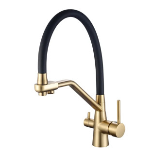 Змішувач для кухні MIXXUS PREMIUM SENNA 021 BRUSHED GOLD REFL.BLACK з виходом для питної води (Колір матове золото+силік. вилив чорний) (MP6722)