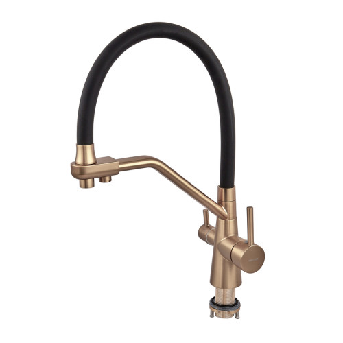 Змішувач для кухні MIXXUS PREMIUM SENNA 021 BRUSHED GOLD REFL.BLACK з виходом для питної води (Колір матове золото+силік. вилив чорний) (MP6722)