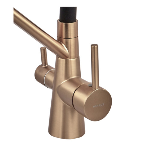 Змішувач для кухні MIXXUS PREMIUM SENNA 021 BRUSHED GOLD REFL.BLACK з виходом для питної води (Колір матове золото+силік. вилив чорний) (MP6722)
