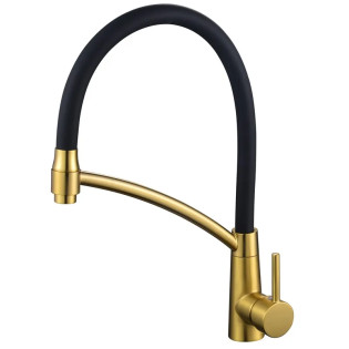 Змішувач для кухні MIXXUS PREMIUM ROSSI 017 BRUSHED GOLD REFL.BLACK (Колір матове золото+силік. вилив чорний) (MP6723)