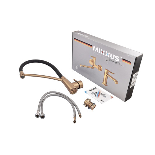 Змішувач для кухні MIXXUS PREMIUM ROSSI 017 BRUSHED GOLD REFL.BLACK (Колір матове золото+силік. вилив чорний) (MP6723)
