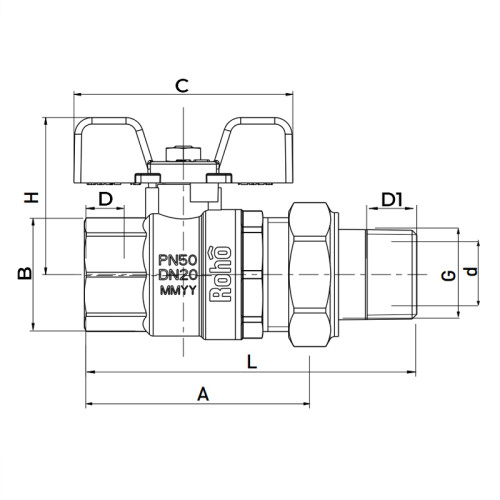 Кран із американкою прямий Roho R105-050 - 1/2
