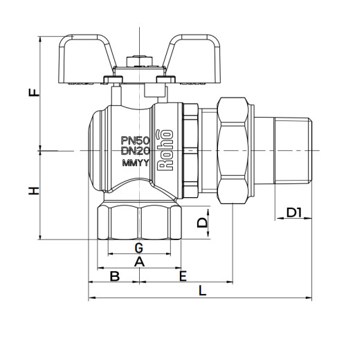Кран з американкою Roho R106-075 - 3/4