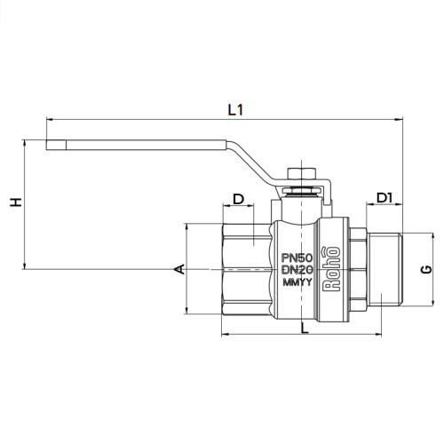 Кран кульовий Roho R201-050B - 1/2