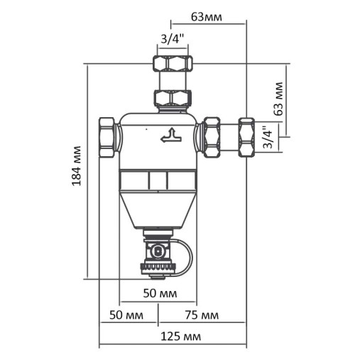 Сепаратор шлама с магнитом для котла Roho R680-075W - 3/4