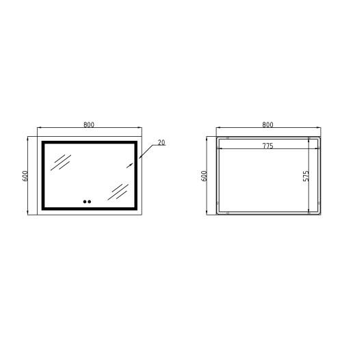 Дзеркало Qtap Mideya (DC-F904) 800х600 з LED-підсвічуванням Touch, з диммером QT2078F904W