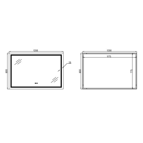 Дзеркало Qtap Mideya (MI1) 1200х800 з LED-підсвічуванням Touch, з антизапотіванням, диммером QT2078F613W