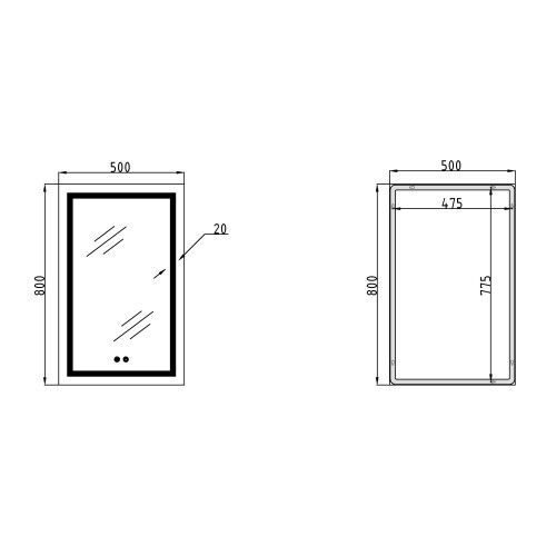 Дзеркало Qtap Mideya (DC-F936) 500х800 з LED-підсвічуванням Touch, з антизапітнінням, диммером QT2078F936W