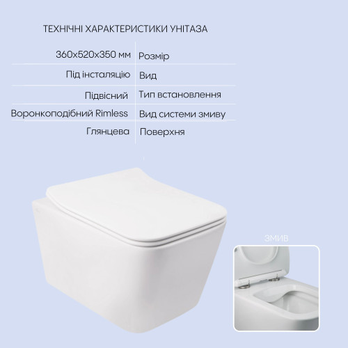 Готове рішення Qtap для ванної кімнати: підвісний унітаз Crow Rimless 520х360х290 + комплект інсталяції Nest 4 в 1 (кругла клавіша Black mat)