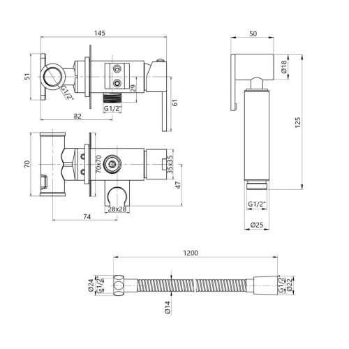 Набір для гігієнічного душу Qtap Inspai-Varius прямокутний QT259710842859NB Black Matt