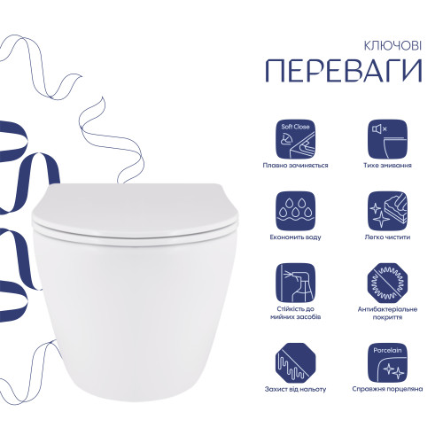 Унітаз підвісний Qtap Robin New безободковий з сидінням Soft-close QT13332381АSW