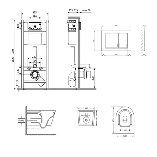 Готове рішення Qtap для ванної кімнати: унітаз підвісний Swan Ultra Quiet 485x360x320 + комплект інсталяції Nest 4 в 1 (квадратна клавіша Satin)
