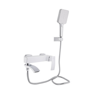 Змішувач для ванни Qtap Swan Cascada з поворотним виливом (з душовим гарнітуром) QTSWA260CRW45569 Chrome/White