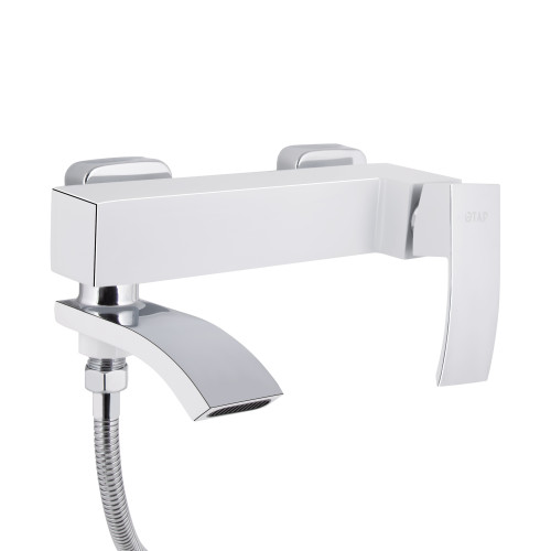 Змішувач для ванни Qtap Swan Cascada з поворотним виливом (з душовим гарнітуром) QTSWA260CRW45569 Chrome/White