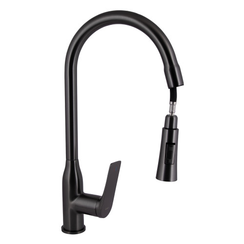 Змішувач для кухні Qtap Vlasta New з висувним виливом QTVLA344GMB45647 Gunmetal Black PVD