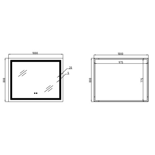Дзеркало Qtap Cardinal (CA1) 1000х800 з LED-підсвічуванням Touch, з антизапотіванням, з диммером, рег. темп. кольори (3000-6500K) QT0478C10080