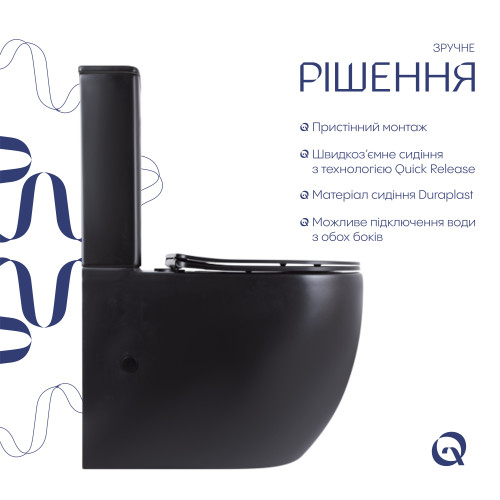 Унітаз для підлоги Qtap Robin Ultra Quiet безободковий з сидінням Soft-Close MATT BLACK QT13226083AMB