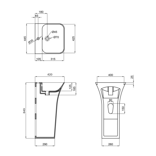 Раковина підлогова моноблок Qtap Crow 445x420x840 White QT0511G315WN