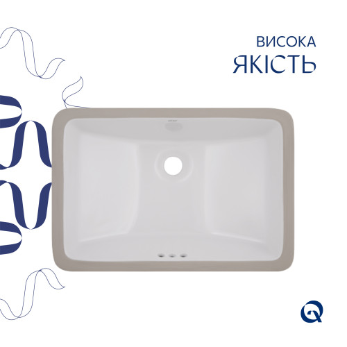 Комплект Qtap Stork: Раковина врізна прямокутна 535x365x190 мм White + Донний клапан PU02O