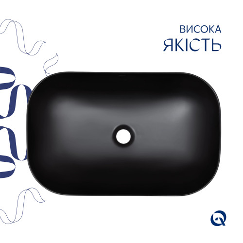 Комплект Qtap Robin: Раковина накладна прямокутна 600x390x150 мм Matt Black + Донний клапан PU03
