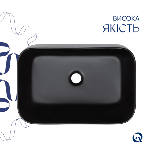 Комплект Qtap Scorpio: Раковина накладна прямокутна 550х390х120 мм Matt Black + Донний клапан PU03