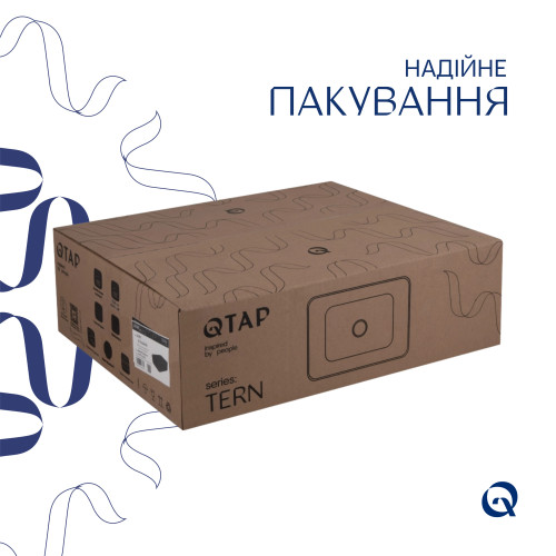 Комплект Qtap Tern: Раковина накладна прямокутна 480х370х135 мм Matt Black + Донний клапан PU03