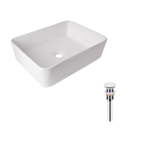 Комплект Qtap Tern: Раковина накладна прямокутна 480х370х135 мм White + Донний клапан PU02