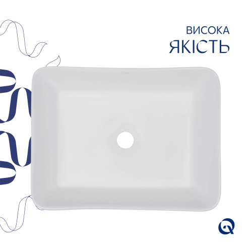 Комплект Qtap Tern: Раковина накладна прямокутна 480х370х135 мм White + Донний клапан PU02