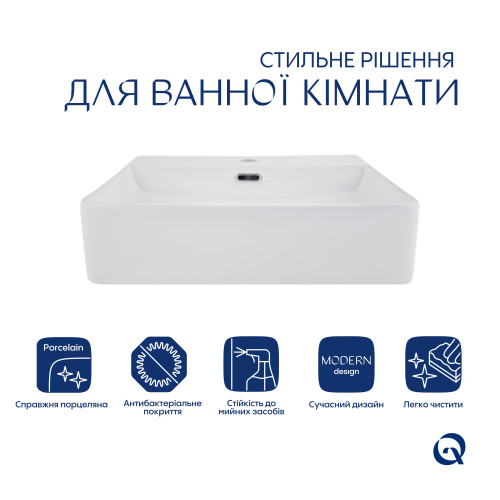 Комплект Qtap Nando LT: Раковина підвісна прямокутна 500х420х130 мм White + Донний клапан PU02O