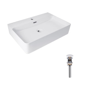 Комплект Qtap Nando LT: Раковина підвісна прямокутна 610х420х140 мм White + Донний клапан PU02O