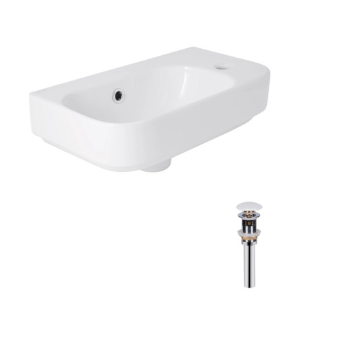 Комплект Qtap Tern: Раковина підвісна прямокутна права 450х250х158 мм White + Донний клапан PU02O