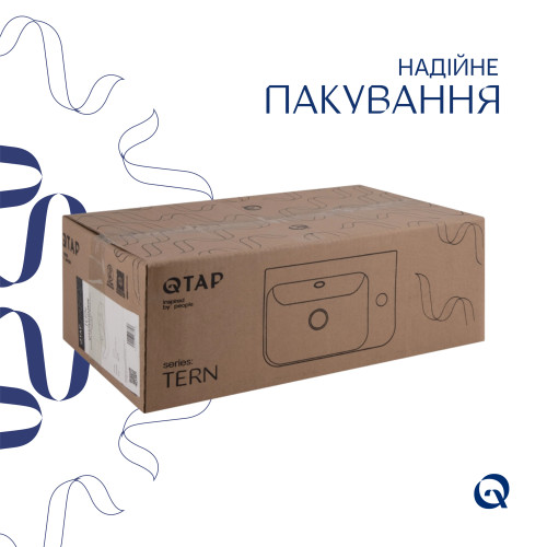 Комплект Qtap Tern: Раковина підвісна прямокутна права 450х250х158 мм White + Донний клапан PU02O