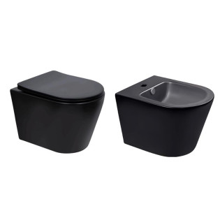 Комплект Qtap Scorpio Matt Black 2 в 1: Унітаз підвісний Ultra Quiet QT14332380AMB + біде підвісне QT1455053FMB