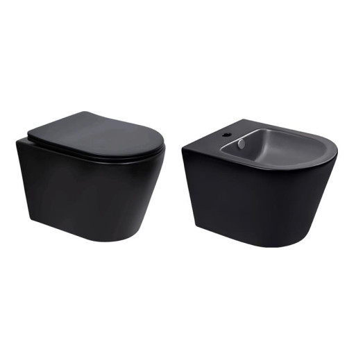 Комплект Qtap Scorpio Matt Black 2 в 1: Унітаз підвісний Ultra Quiet QT14332380AMB + біде підвісне QT1455053FMB