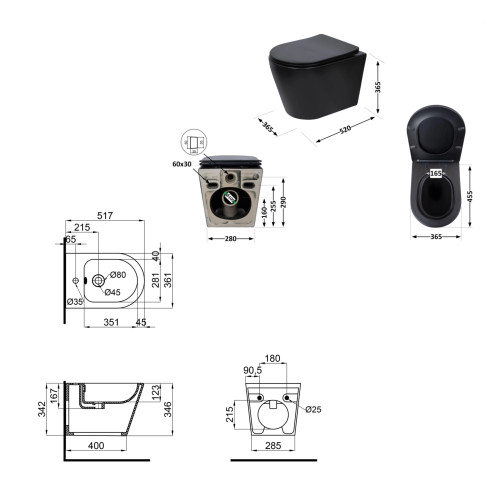 Комплект Qtap Scorpio Matt Black 2 в 1: Унітаз підвісний Ultra Quiet QT14332380AMB + біде підвісне QT1455053FMB