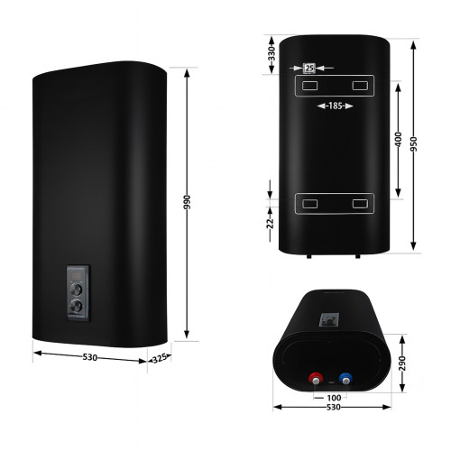 Водонагрівач електричний Thermo Alliance 80 л, Black, плоский, вертикальний, сухий ТЕН 2 кВт (0,8+1,2) DT80V20GPDD2B