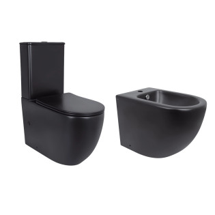 Акційний набір: Унітаз для підлоги Robin Ultra Quiet QT13226083AMB 660x360x855 Black + Біде для підлоги Robin QT13442141CMB 565x360x405 Black