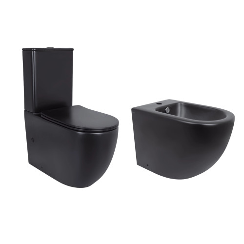 Акційний набір: Унітаз для підлоги Robin Ultra Quiet QT13226083AMB 660x360x855 Black + Біде для підлоги Robin QT13442141CMB 565x360x405 Black