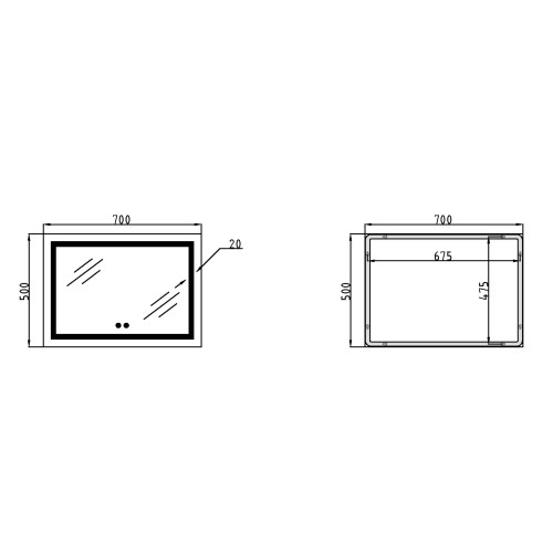 Дзеркало Qtap Mideya (DC-F613) 700х500 з LED-підсвічуванням Touch, з антизапотіванням, диммером QT2078NCF7050W