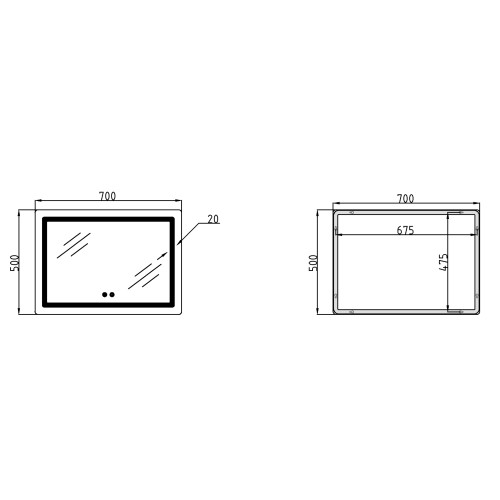 Дзеркало Qtap Mideya (DC-F614) 700х500 з LED-підсвічуванням Touch, з антизапотіванням, диммером QT2078NCF07050W