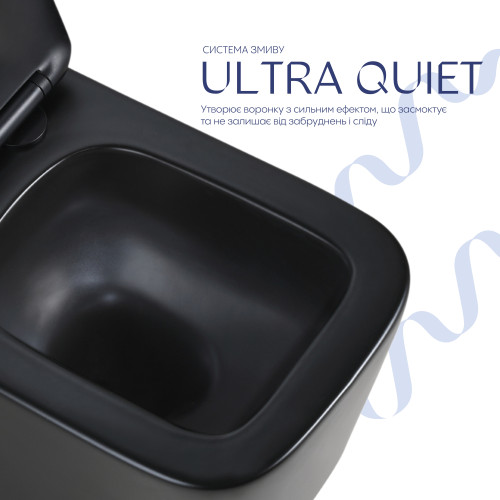 Унітаз підвісний Qtap Crow Ultra Quiet 485×340×290 мм, Matt Black, із сидінням Slim Duroplast/ Soft-close/ Quick Release QT05335171MB
