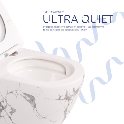 Унітаз підвісний Robin Ultra Quiet 490×365×325 мм, Marble, з сидінням Slim Duroplast / Soft-close / Quick Release QT13332381АSMR Qtap