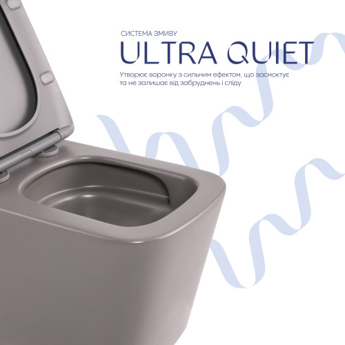 Унітаз підвісний Tern Ultra Quiet 490×365×325 мм, Stone Grey, з сидінням Slim Duroplast / Soft-close / Quick Release QT17332303ASSG Qtap