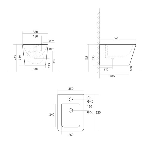 Біде підвісне Qtap Tern 520x350x330 мм, Beige QT17551303GSB
