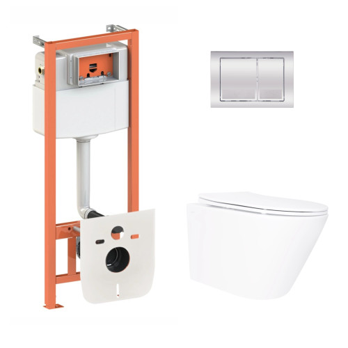 Готове рішення Qtap для ванної кімнати: унітаз підвісний Swan Ultra Quiet 520×360×320 + комплект інсталяції Nest 4 в 1 (квадратна клавіша Chrome)